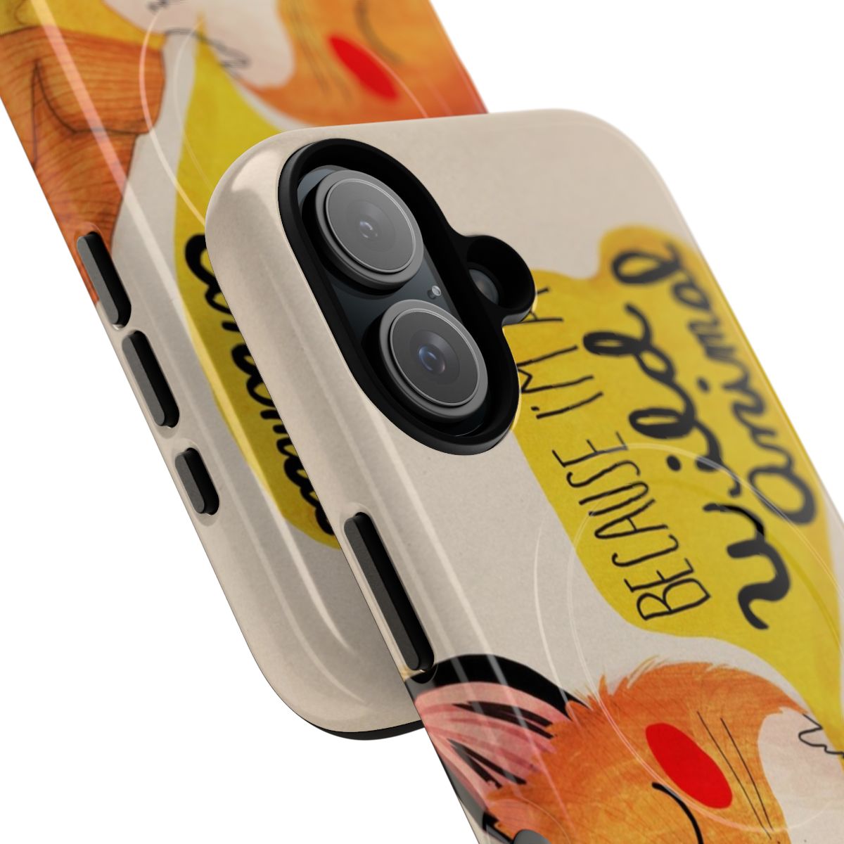 An animal print phone case with a magnetic closure, inspired by the Wes Anderson film Fantastic Mr. Fox. - Detail