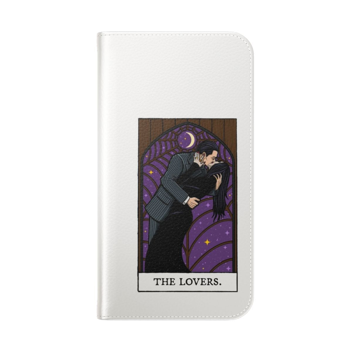 Tarot card phone case featuring the Devil card and Wednesday Addams-inspired design - Folded Back