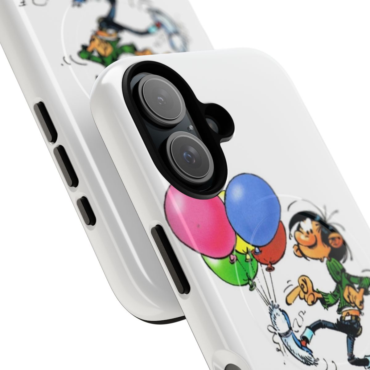 Magnetic tough phone case featuring Gaston Lagaffe, a beloved character from the classic Belgian comic series. - Detail