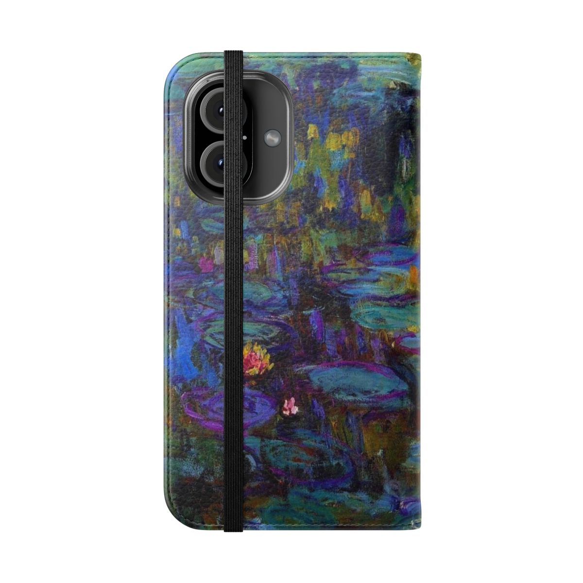 Monet-style water lilies painting on a flip phone case - Folded Front