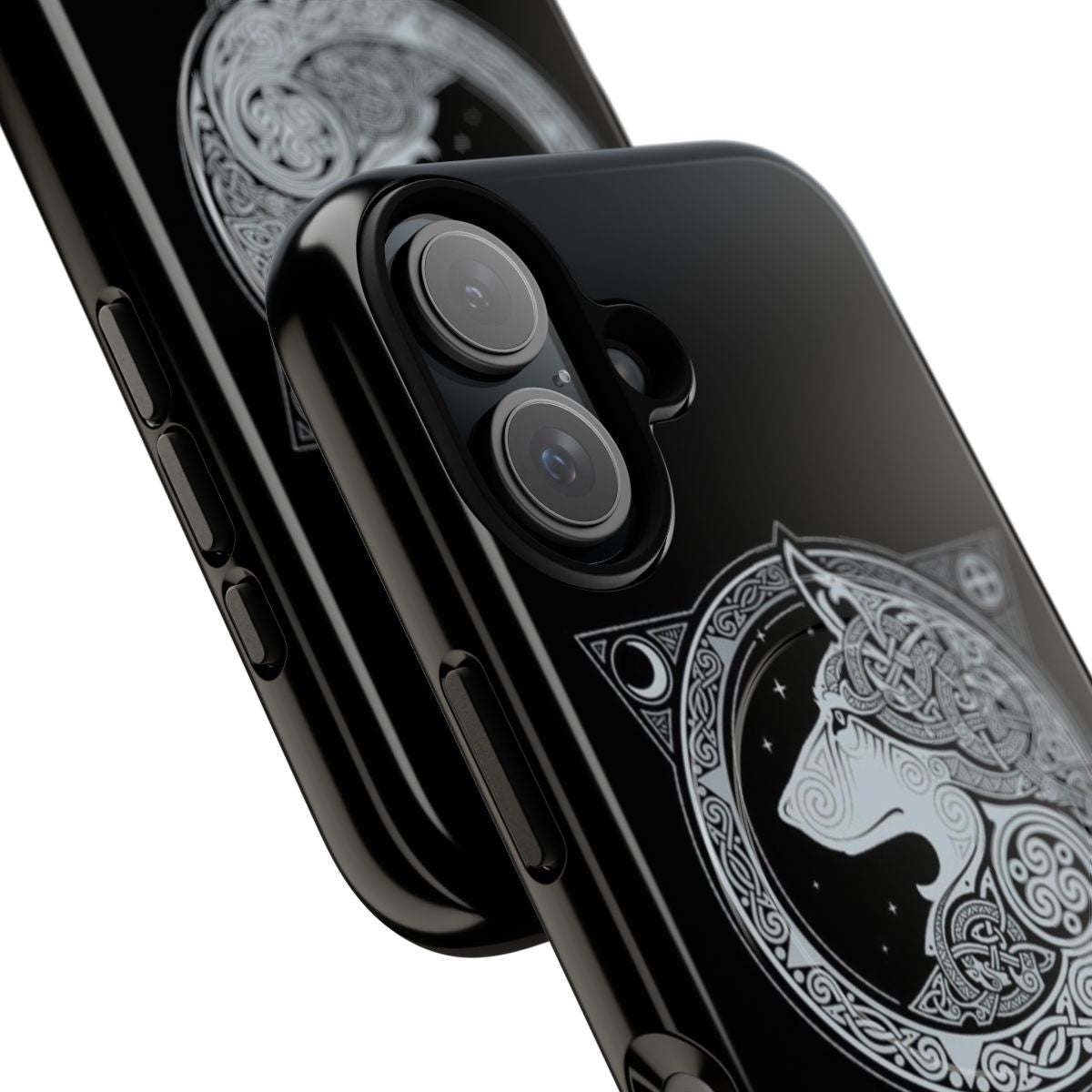 Magnetic phone case with Norse mythology-inspired wolf and tribal designs - Detail