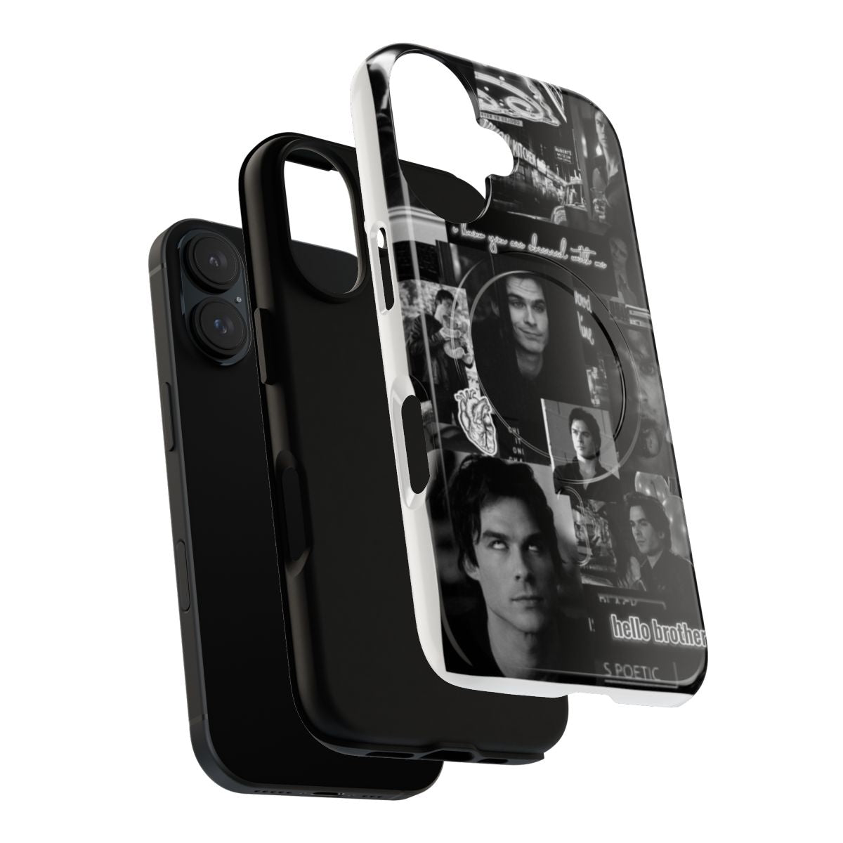 Black and white Damon Salvatore themed magnetic protective phone case - Layers