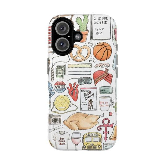 Colorful magnetic tough phone case featuring New Girl TV show characters and hand-drawn design