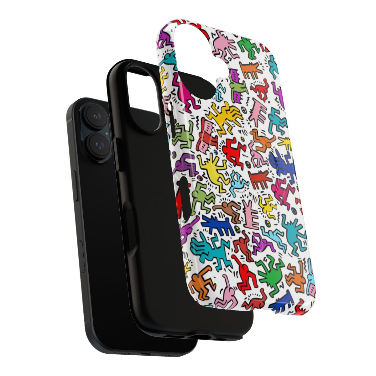 Phone case featuring a vibrant pattern inspired by the art of Keith Haring - Layers