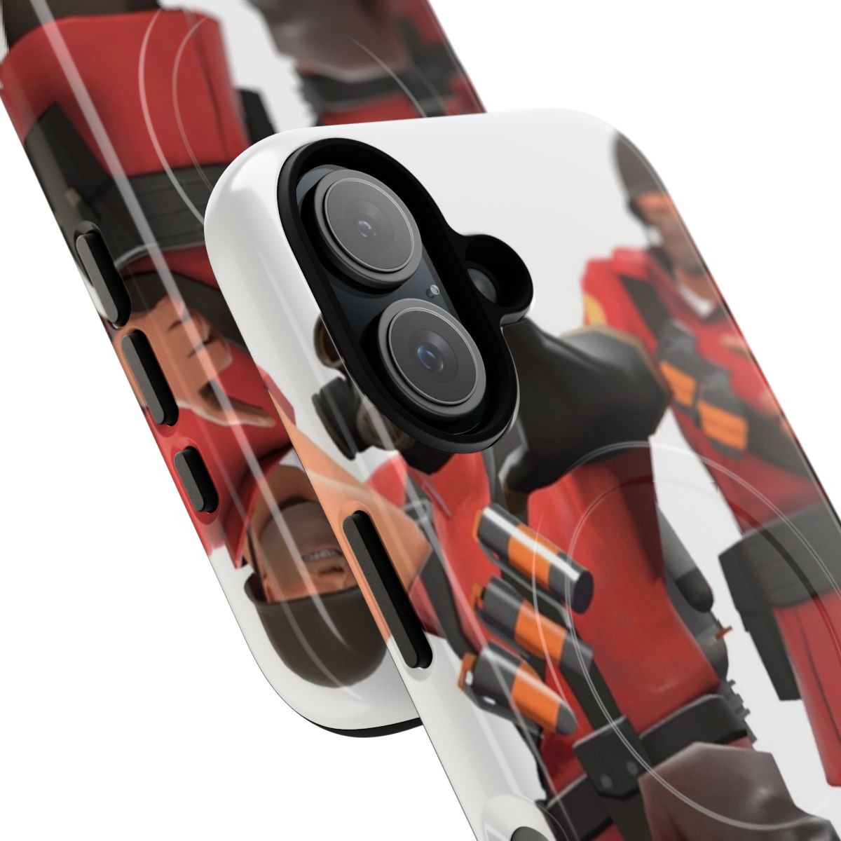 Vibrant tough phone case featuring the iconic conga dance from the video game Team Fortress 2 - Detail