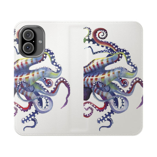 Whimsical watercolor illustration of a sea monster on a phone case