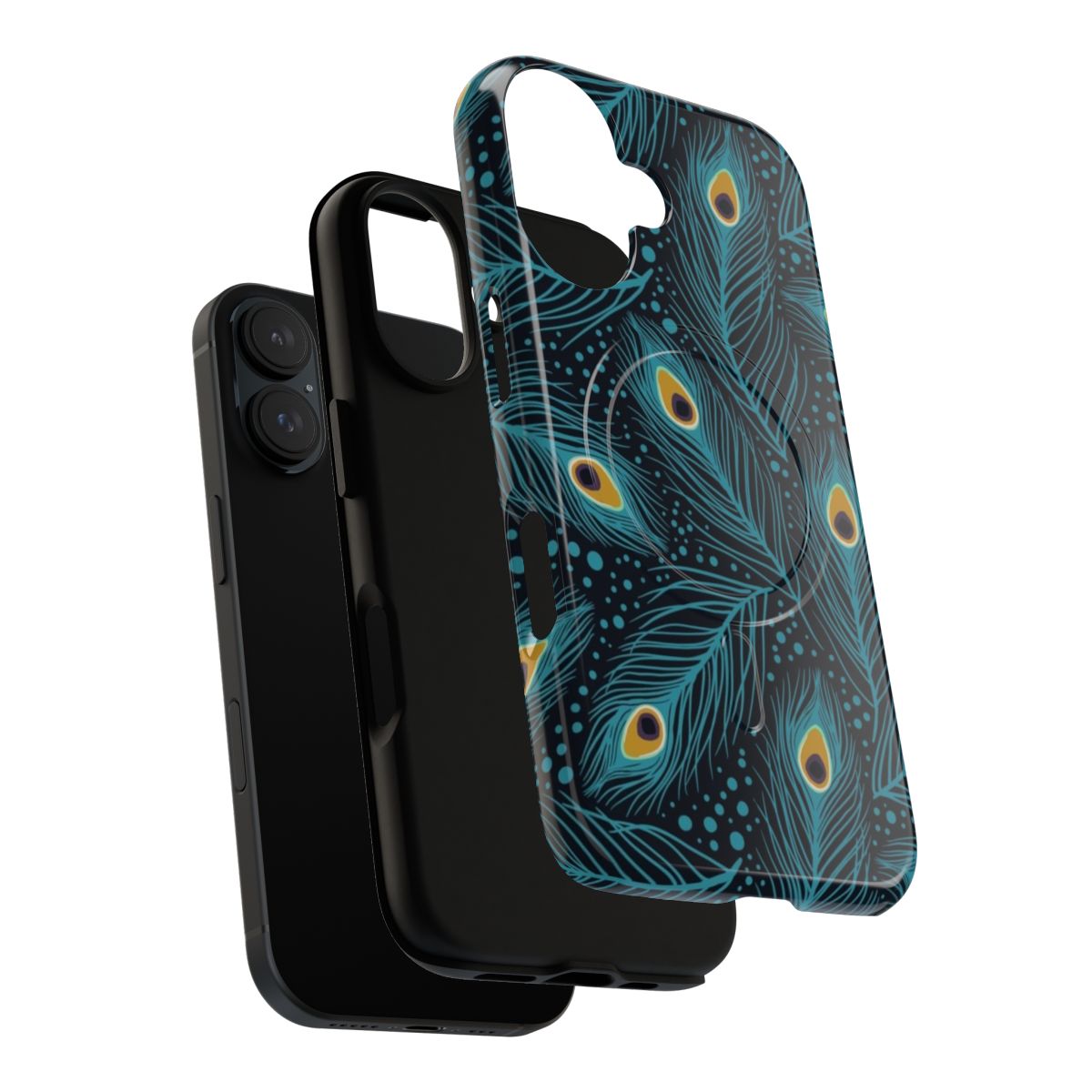 Peacock feather phone case with magnetic closure and tough design - Layers