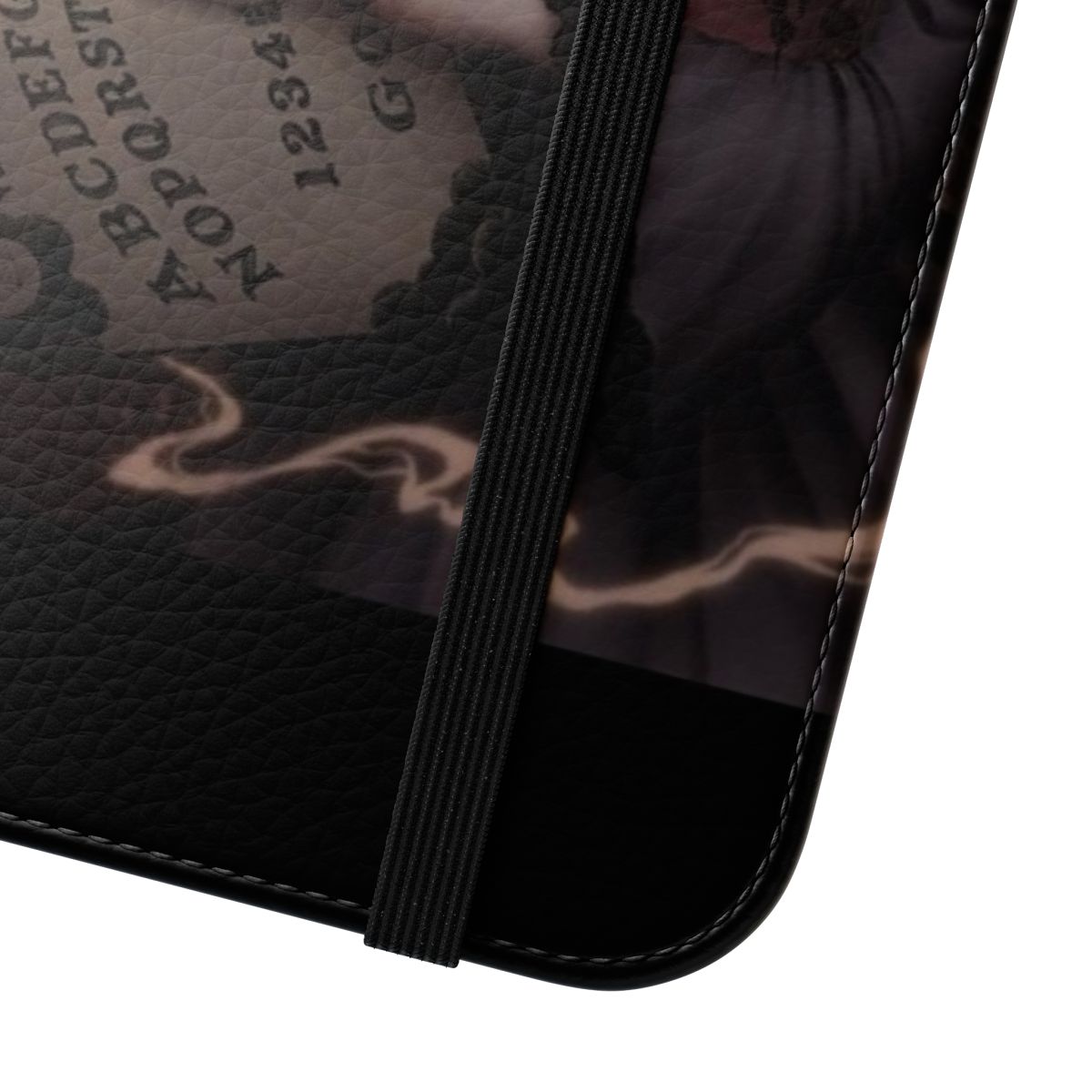 Spooky gothic supernatural themed flip cover phone case with occult and paranormal design elements - Close Up