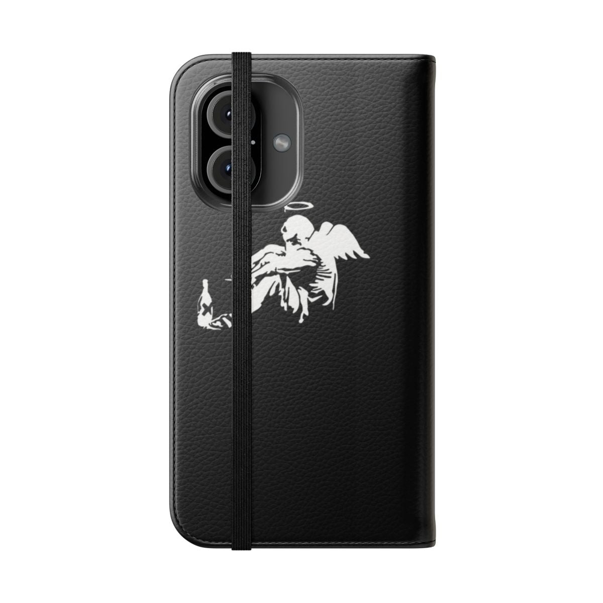 Banksy-inspired fallen angel art design on a phone case cover - Folded Front