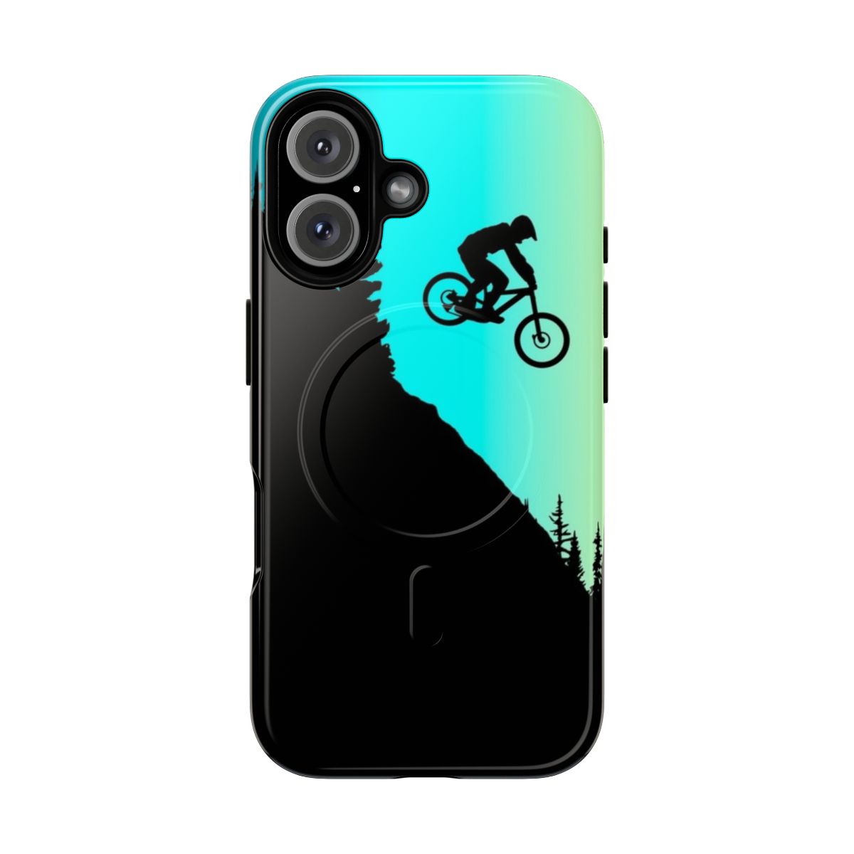 Colorful mountain bike-themed phone case with magnetic design