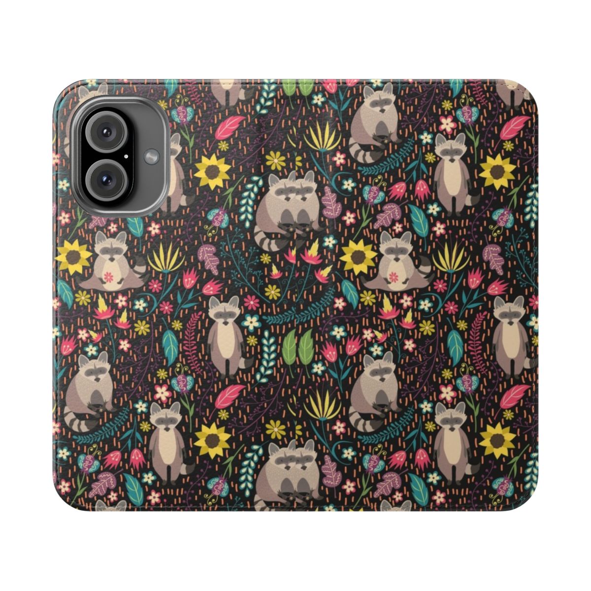 Colorful and bright raccoon pattern on a phone case cover