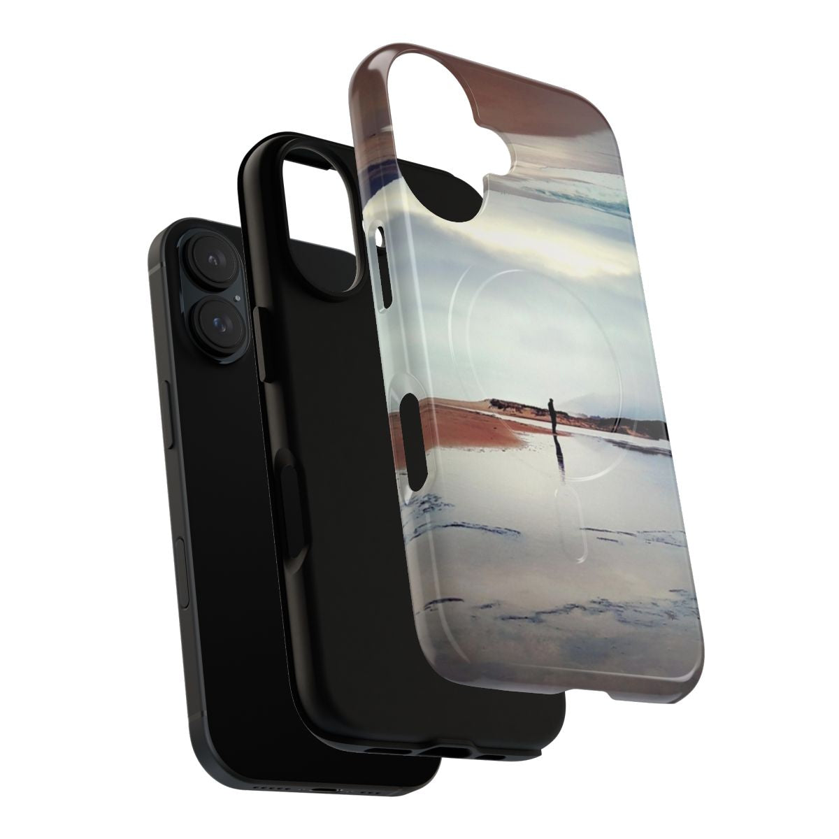 Haunting ghost figure on a scenic coastal landscape phone case - Layers