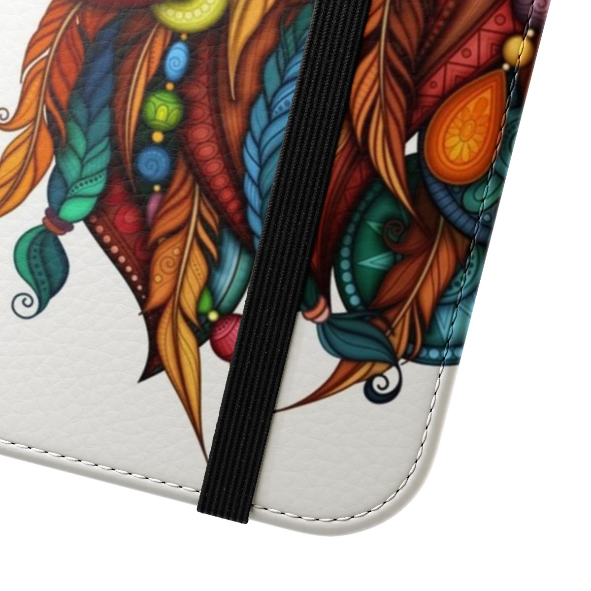 Tribal-patterned flip phone case cover with a rooster design - Close Up