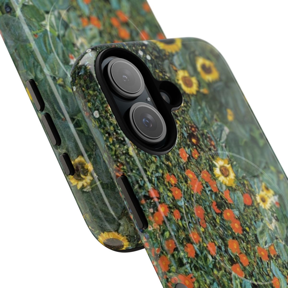 Artistic phone case featuring a vibrant sunflower design inspired by the work of Gustav Klimt - Detail