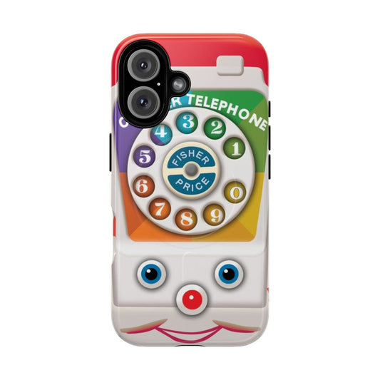 Vintage-inspired magnetic tough phone case featuring a retro toy telephone design