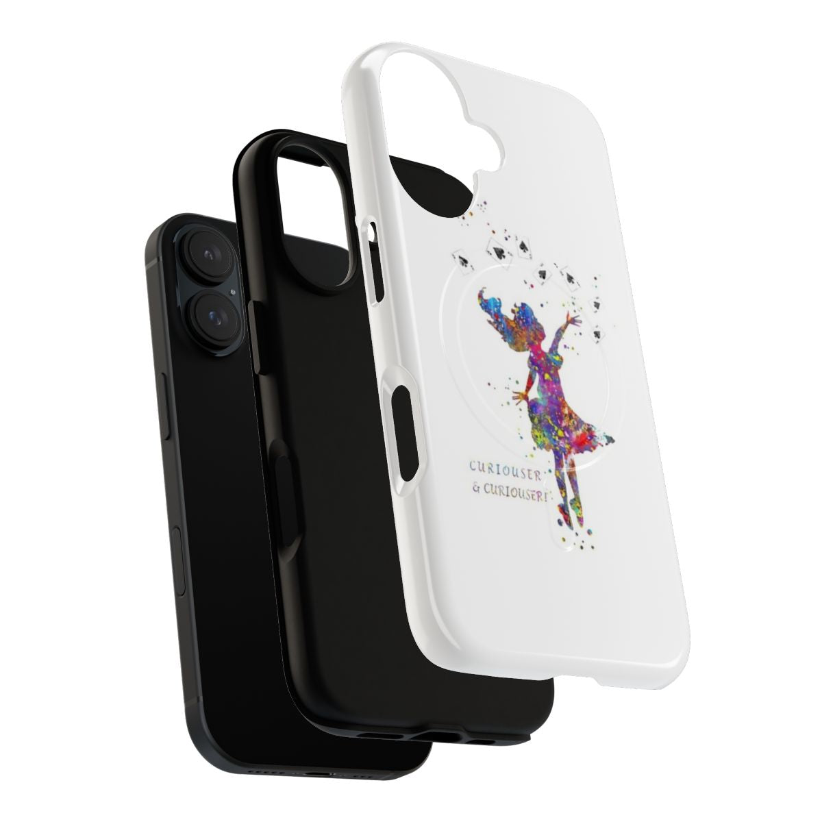 Watercolor Alice in Wonderland inspired magnetic phone case with playing card design - Layers