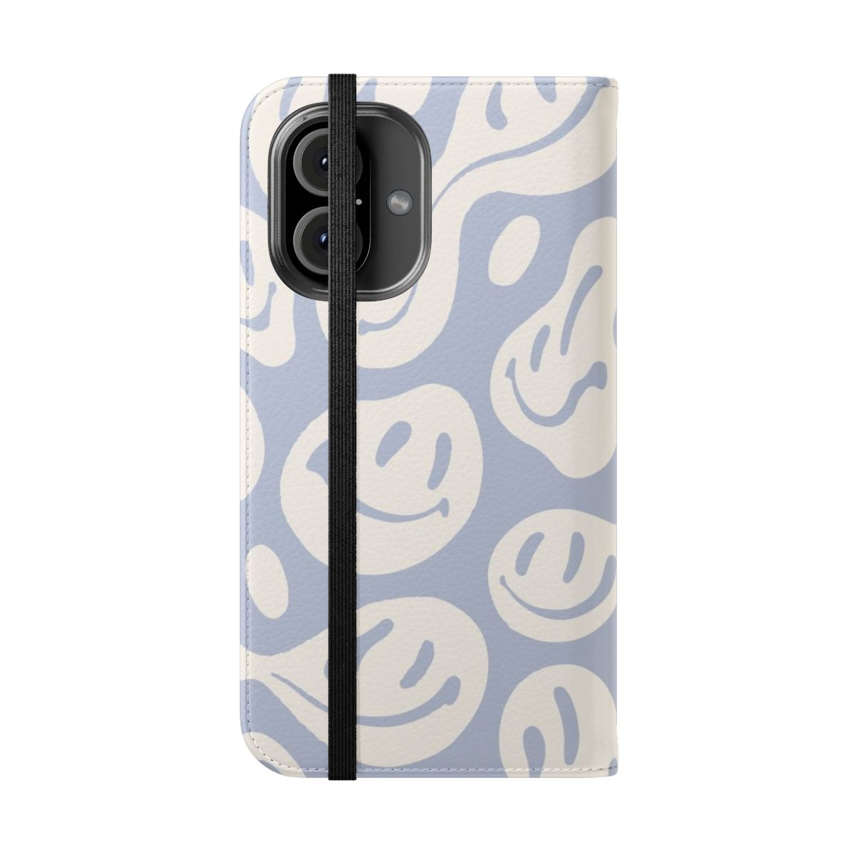 Vibrant blue flip cover phone case with swirling abstract pattern - Folded Front