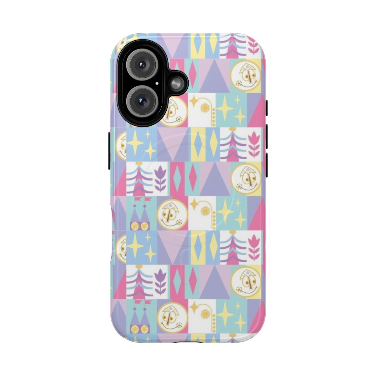 Colorful and imaginative Disney-inspired magnetic phone case featuring the "It's a Small World" attraction