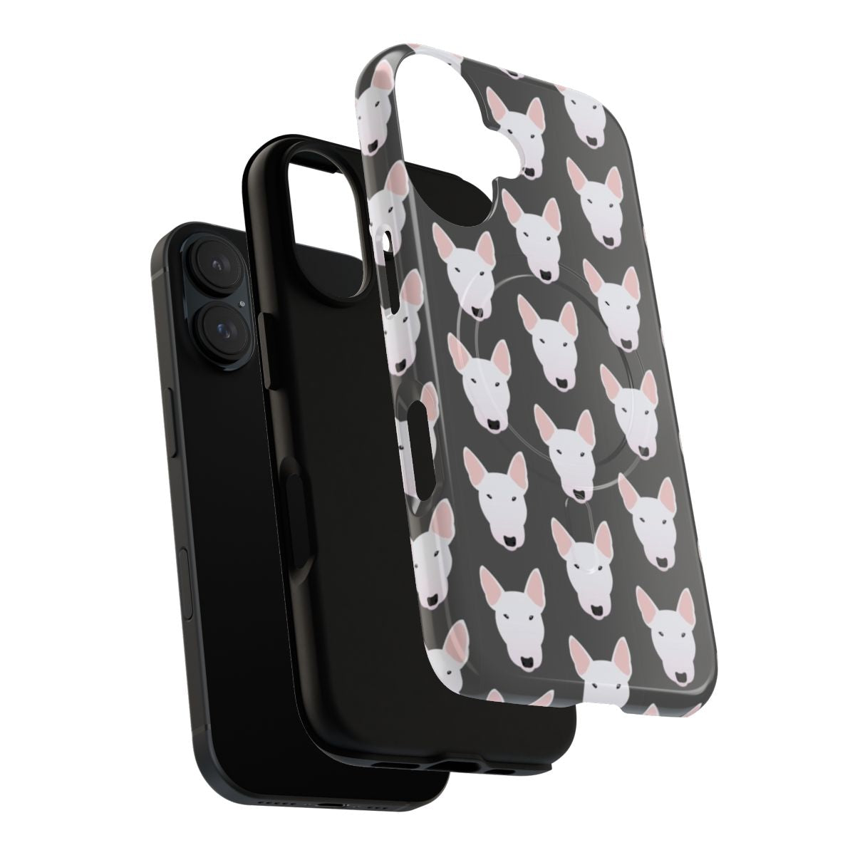 A white miniature bull terrier dog breed on a tough magnetic phone case. - Layers