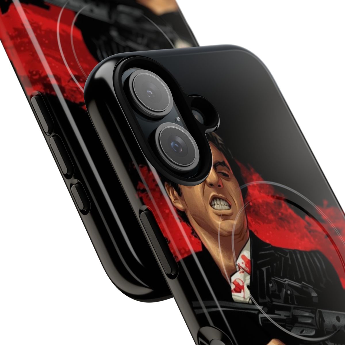 Scarface-inspired magnetic tough phone cases featuring the iconic characters and imagery from the classic crime film - Detail