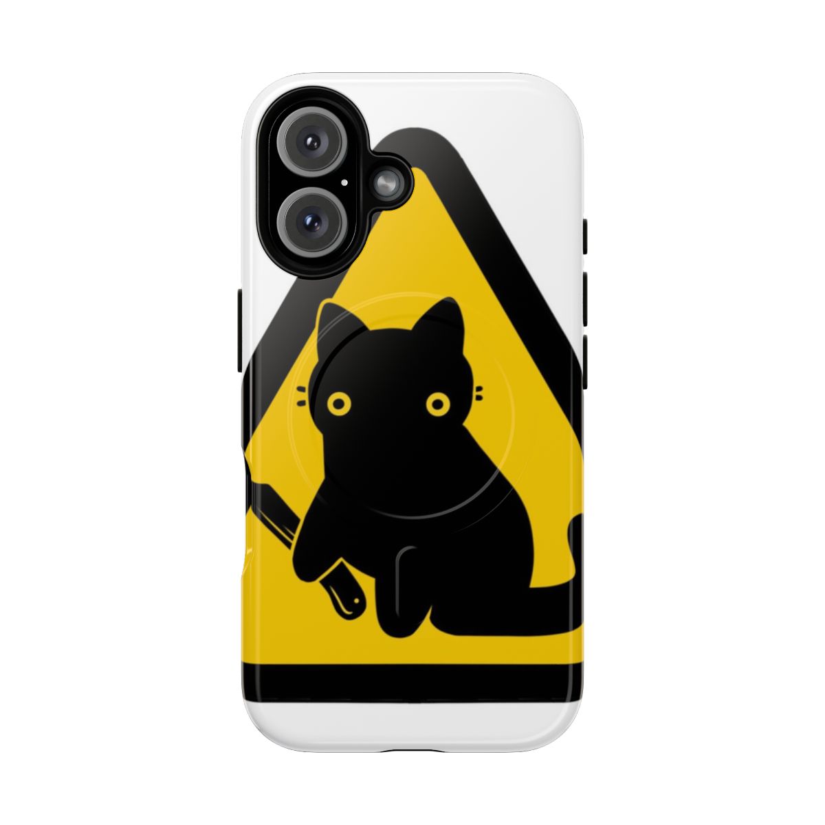 Magnetic tough phone case with a funny yellow cat meme design