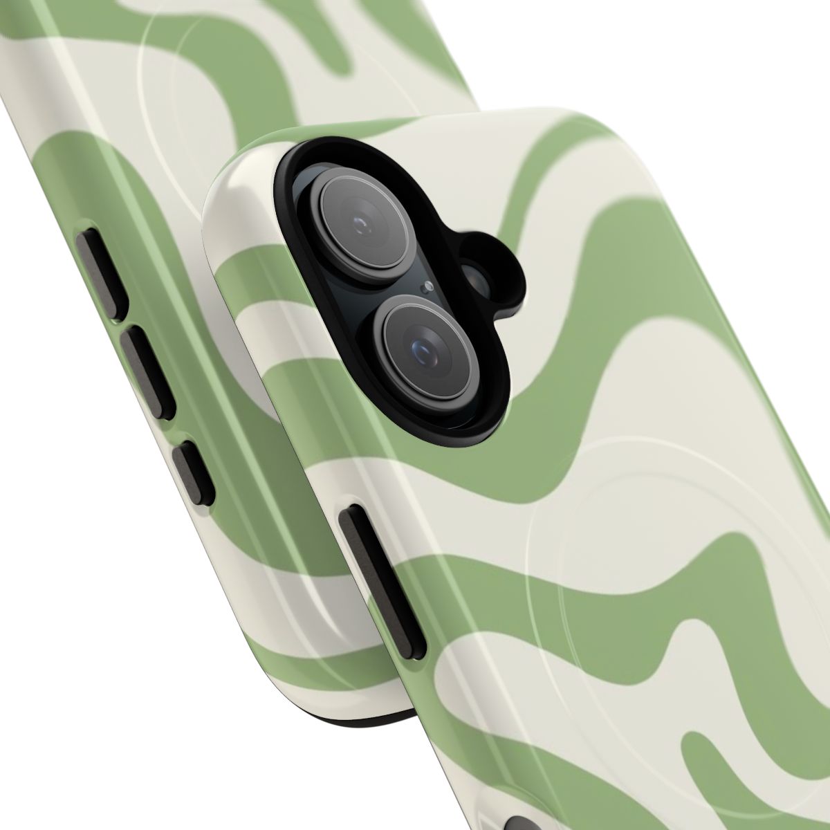 Retro abstract liquid swirl pattern phone case in sage green and cream - Detail