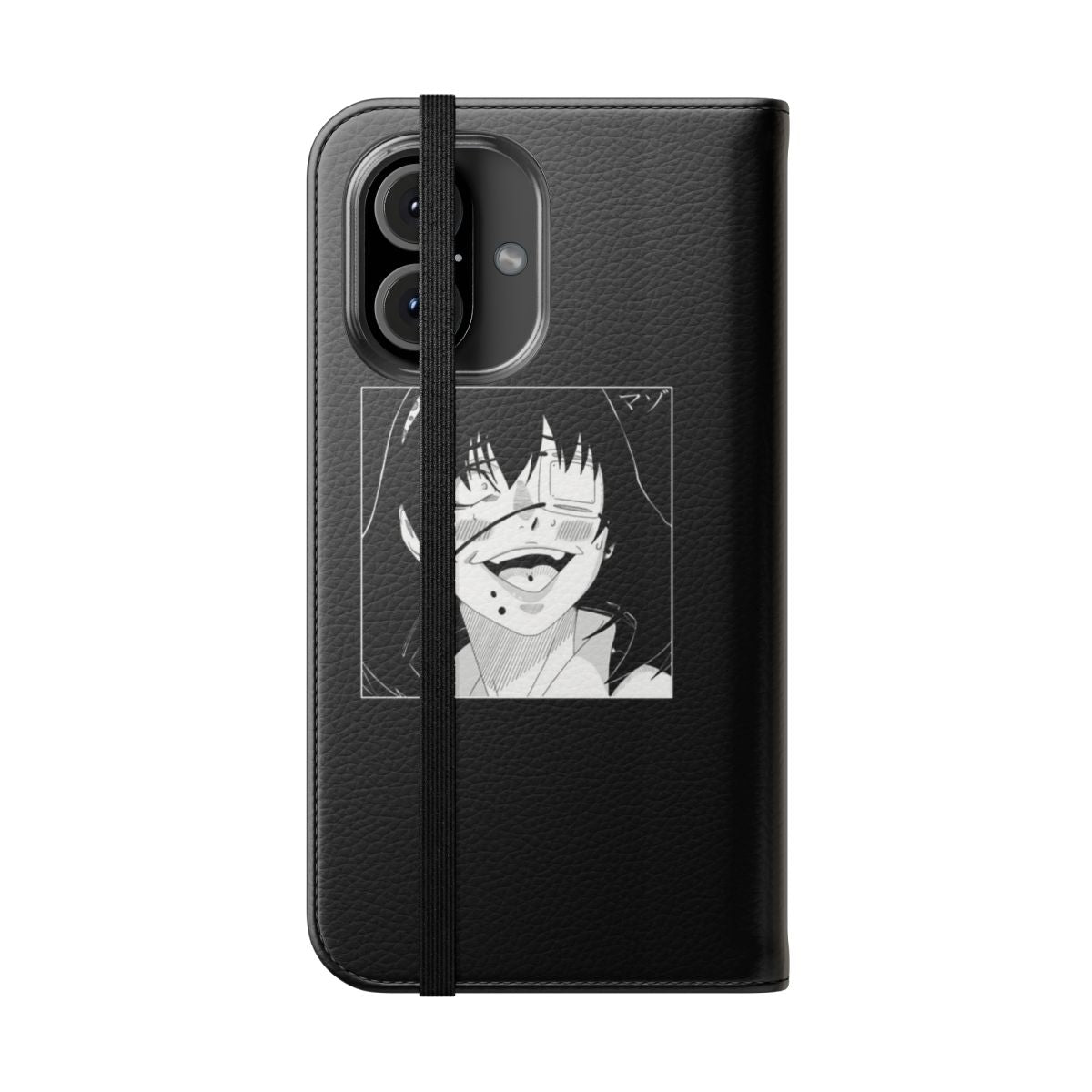 Anime-inspired flip phone case featuring a design inspired by the series Kakegurui. - Folded Front