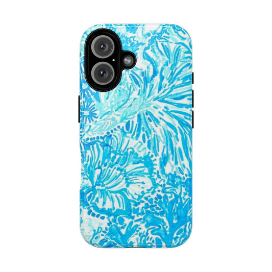 Tropical, beach-inspired phone case with magnetic closure