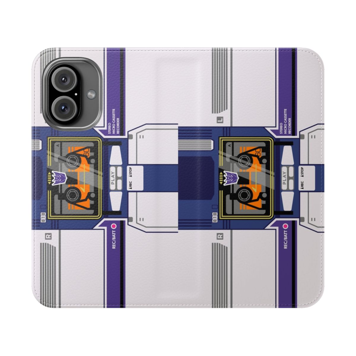 Soundwave inspired flip cover phone case featuring Transformers-like design