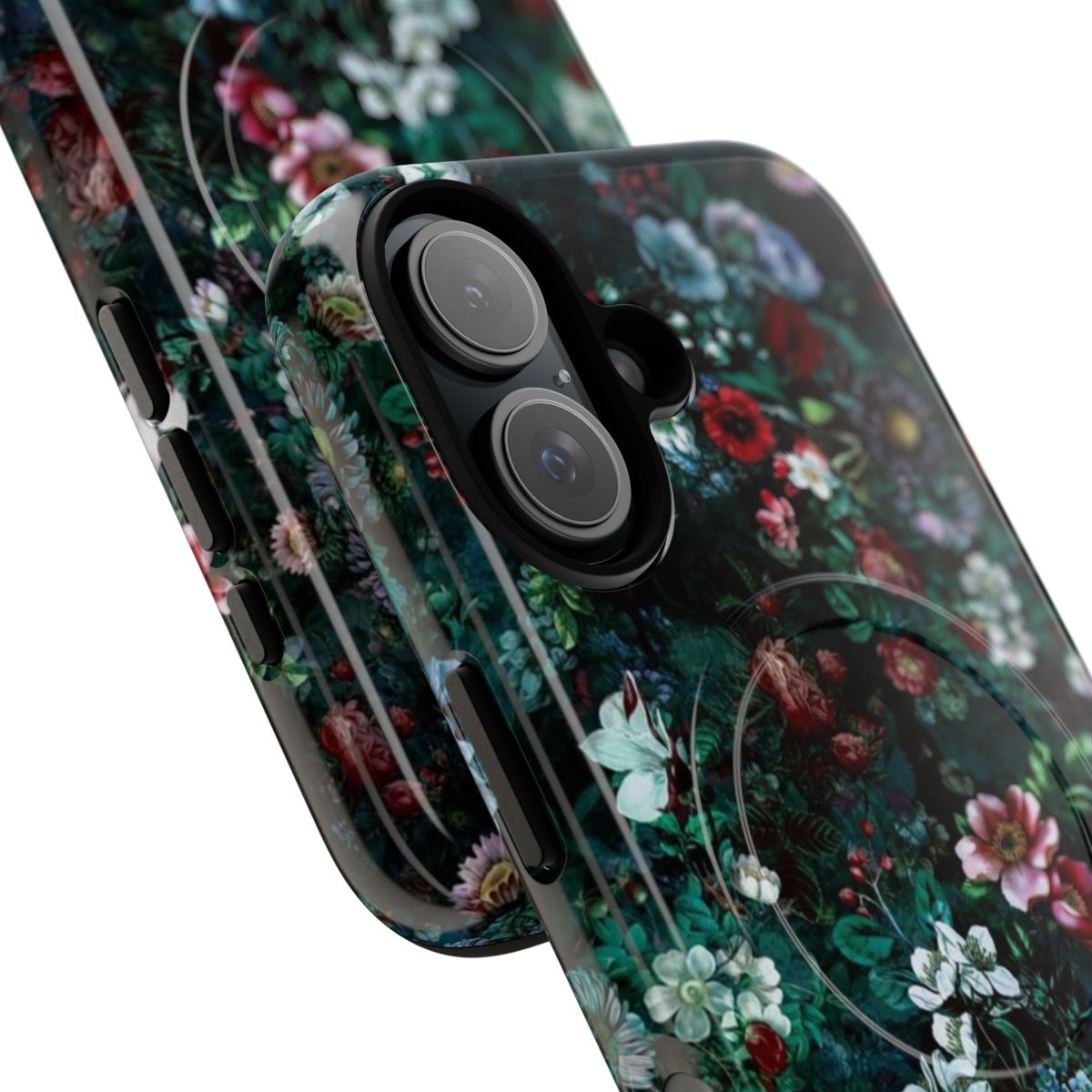 Colorful and artistic neon floral pattern on a magnetic tough phone case - Detail