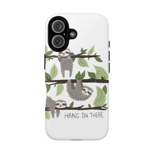 Sloth-themed magnetic tough phone case featuring a gouache style nature design