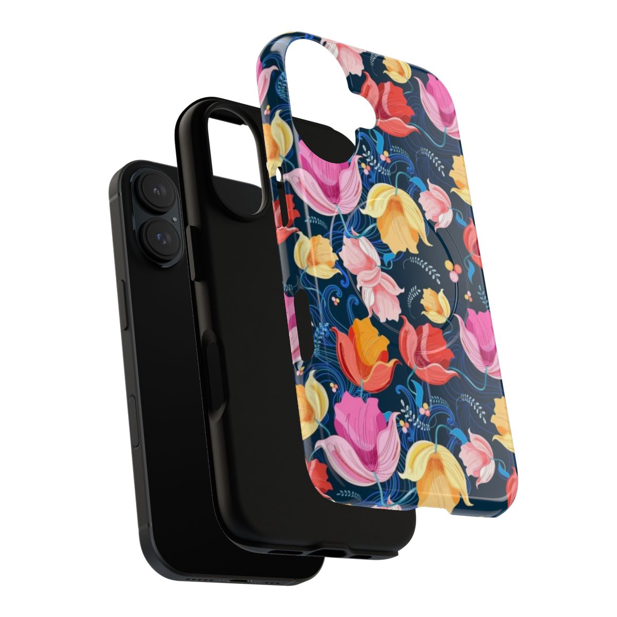 Vibrant floral pattern phone case featuring tulips and other flowers - Layers