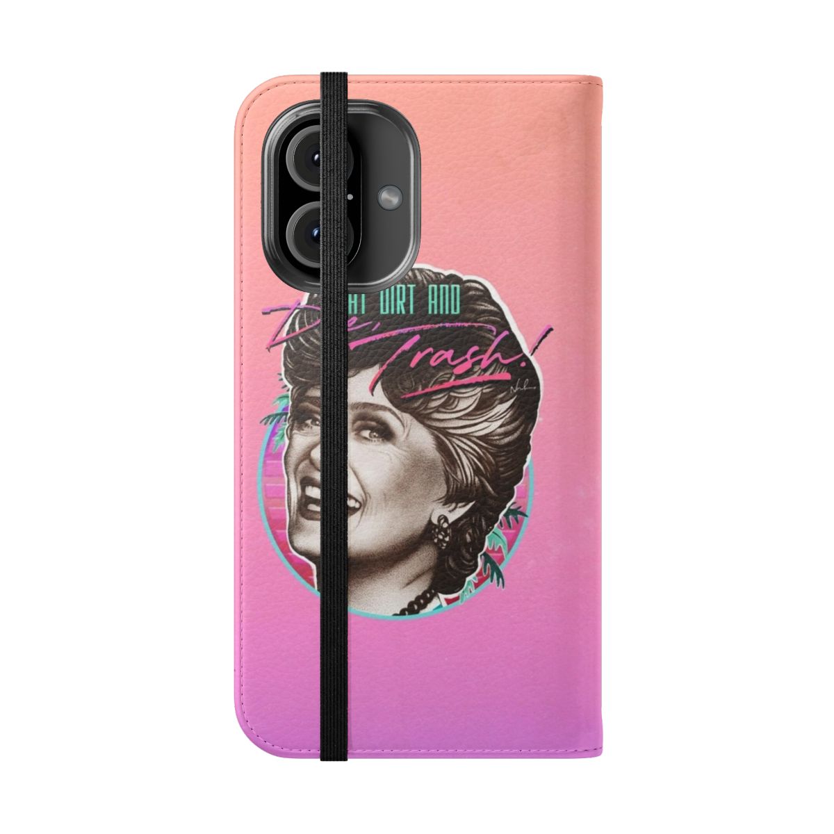 Vintage-inspired flip cover phone case featuring a Golden Girls-themed design - Folded Front