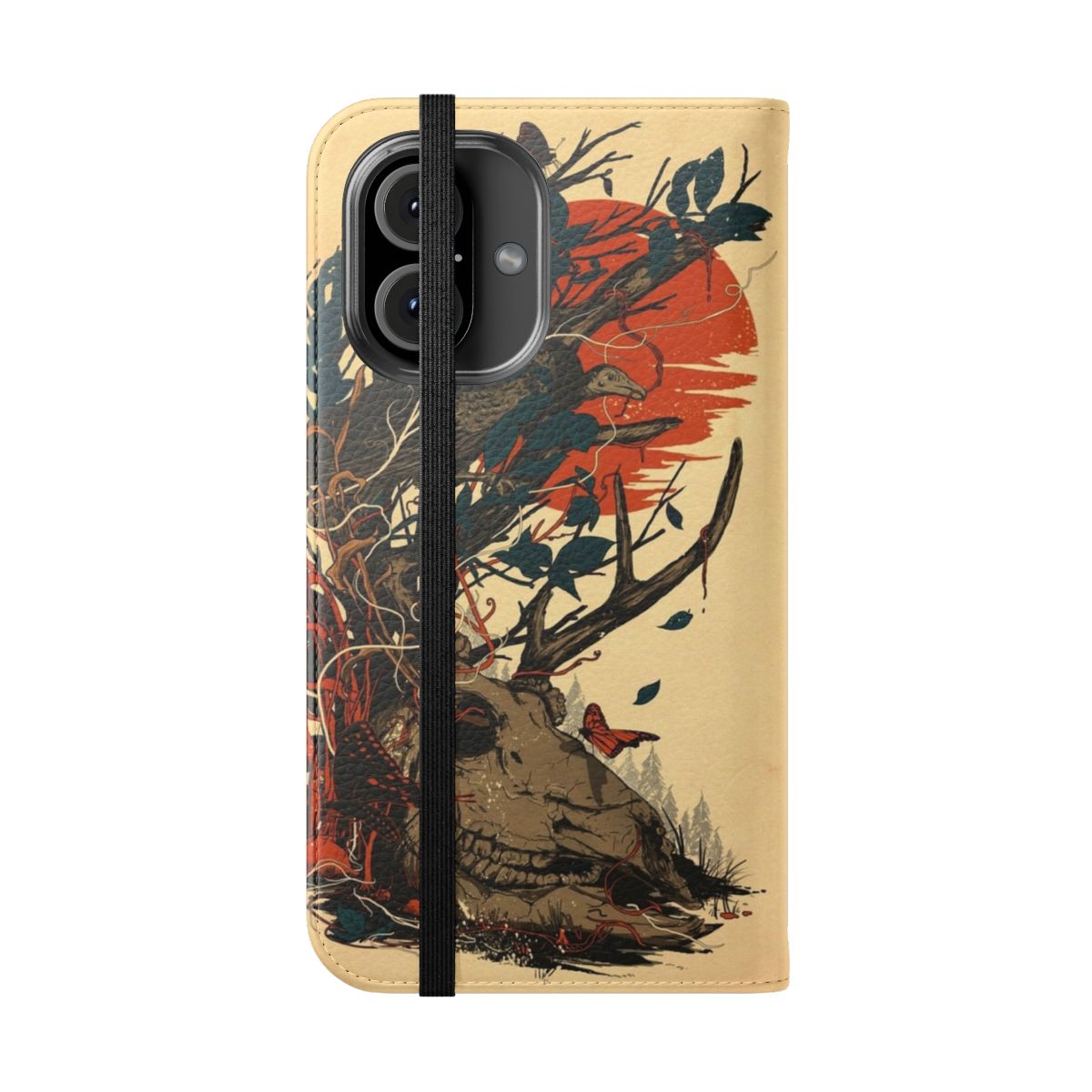 Dominate Flip Cover Phone Case with rustic nature and wildlife design - Folded Front