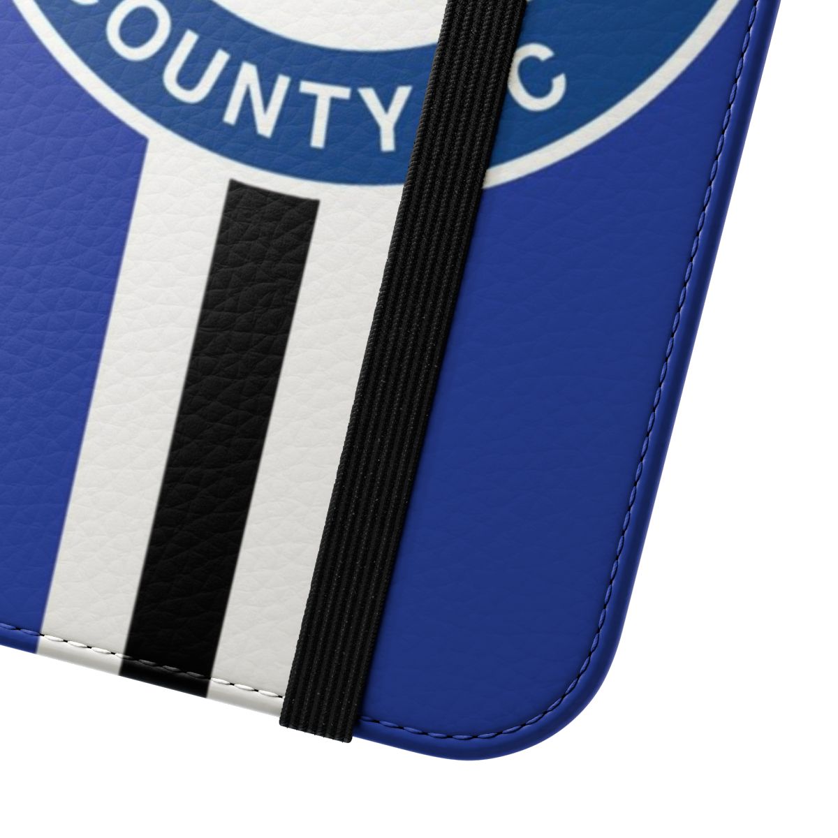 White and black striped flip cover phone case for Stockport County football fans - Close Up