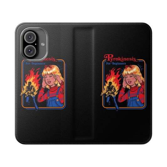 Pyrokinesis-themed flip phone case with a vintage, retro design