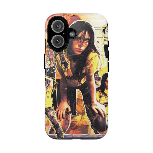 Customizable phone case with a magnetic and tough design, featuring a collage design inspired by Billie Eilish.