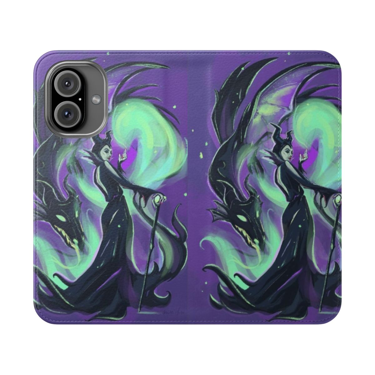 Maleficent-inspired flip cover phone case with a beautiful purple design