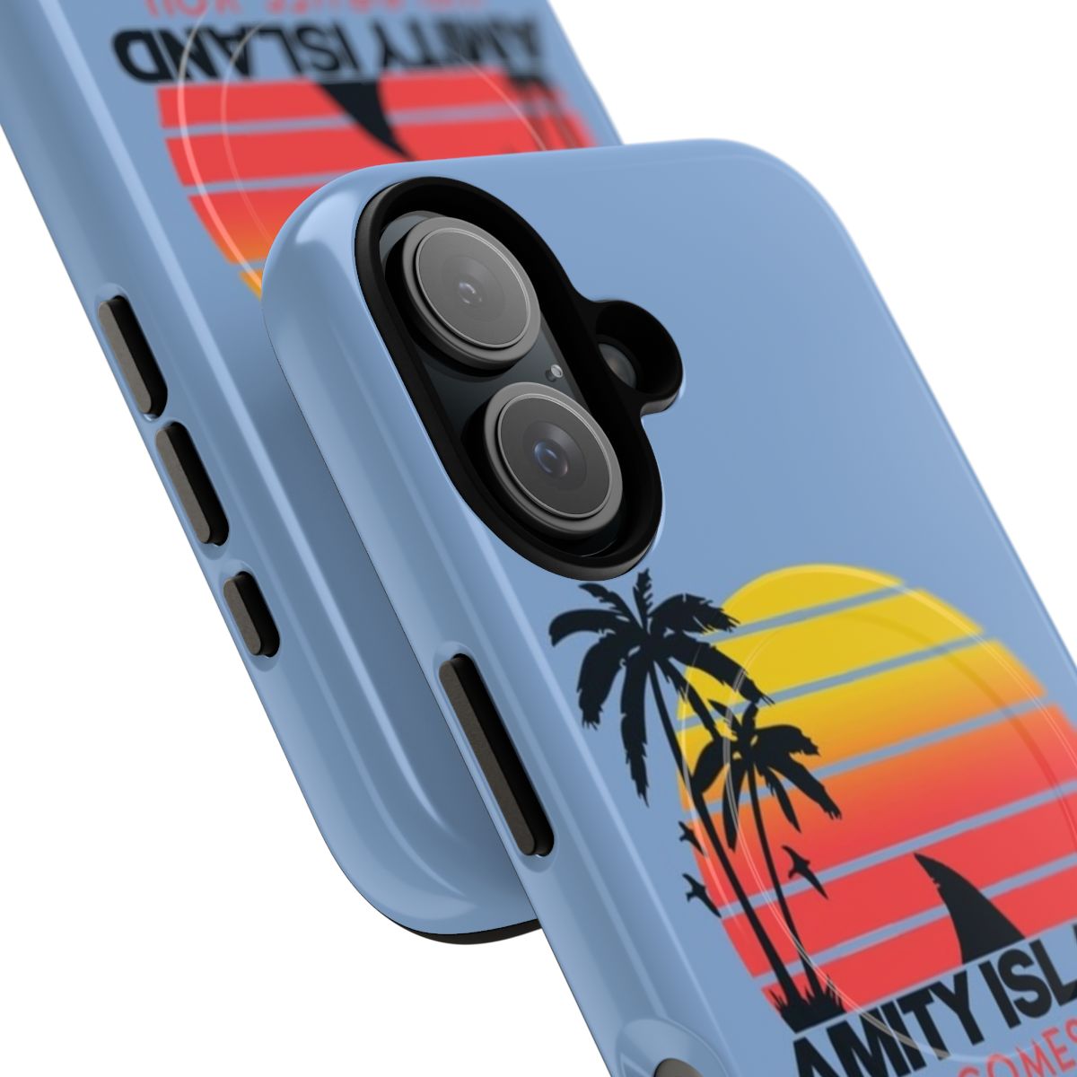 Retro-style phone case featuring the Jaws movie logo and Amity Island text - Detail