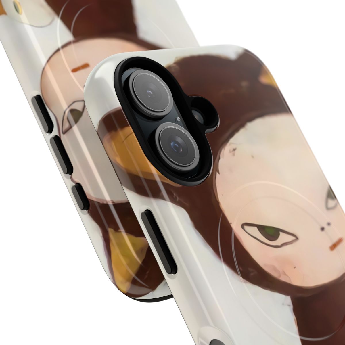 Artistic phone case featuring a cute baby riding a duck, inspired by the work of Yoshimoto Nara. - Detail