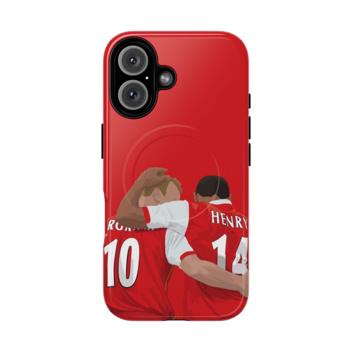 Artistic phone case featuring Thierry Henry and Dennis Bergkamp, two iconic Arsenal football players