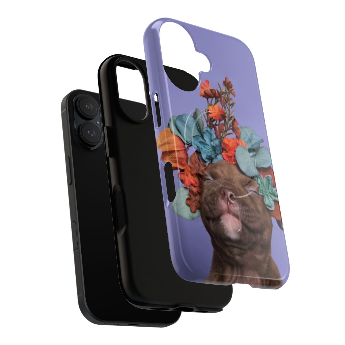 Magnetic tough phone case featuring a pitbull with a flower crown - Layers