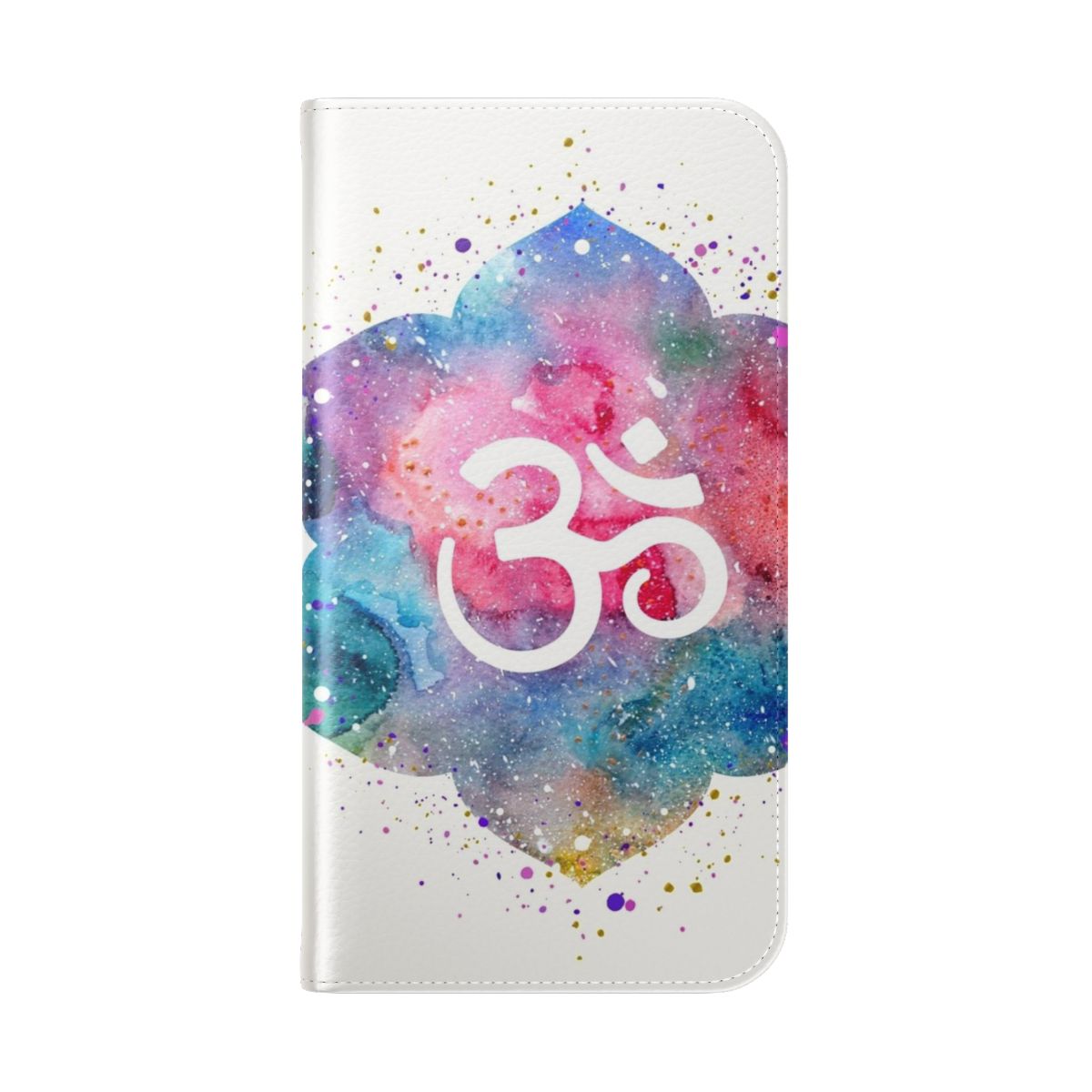 Vibrant Om Flower Phone Case with Mandala Design, featuring a beautiful watercolor illustration of a lotus flower and Om symbol. - Folded Back