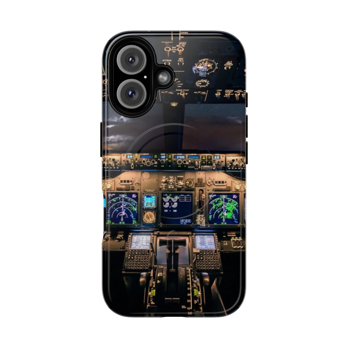 Magnetic tough phone case with aviation-themed design