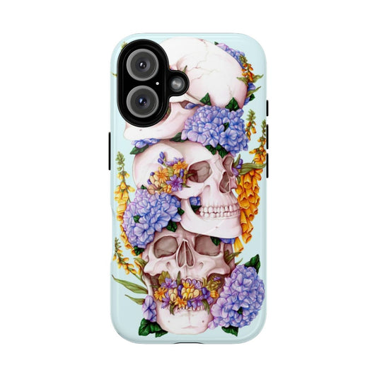 Gothic floral skull pattern on a rugged phone case