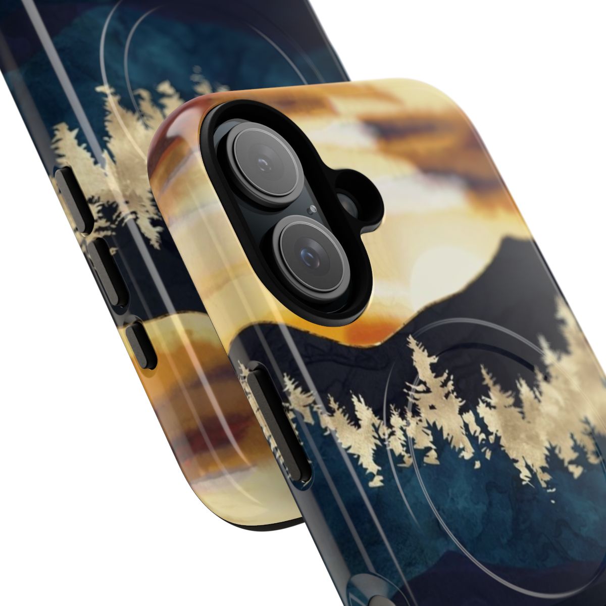 Artistic fall sunset watercolor landscape design on a durable phone case - Detail