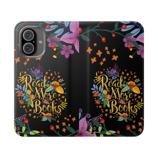 Stylish floral gold flip cover phone case for book lovers