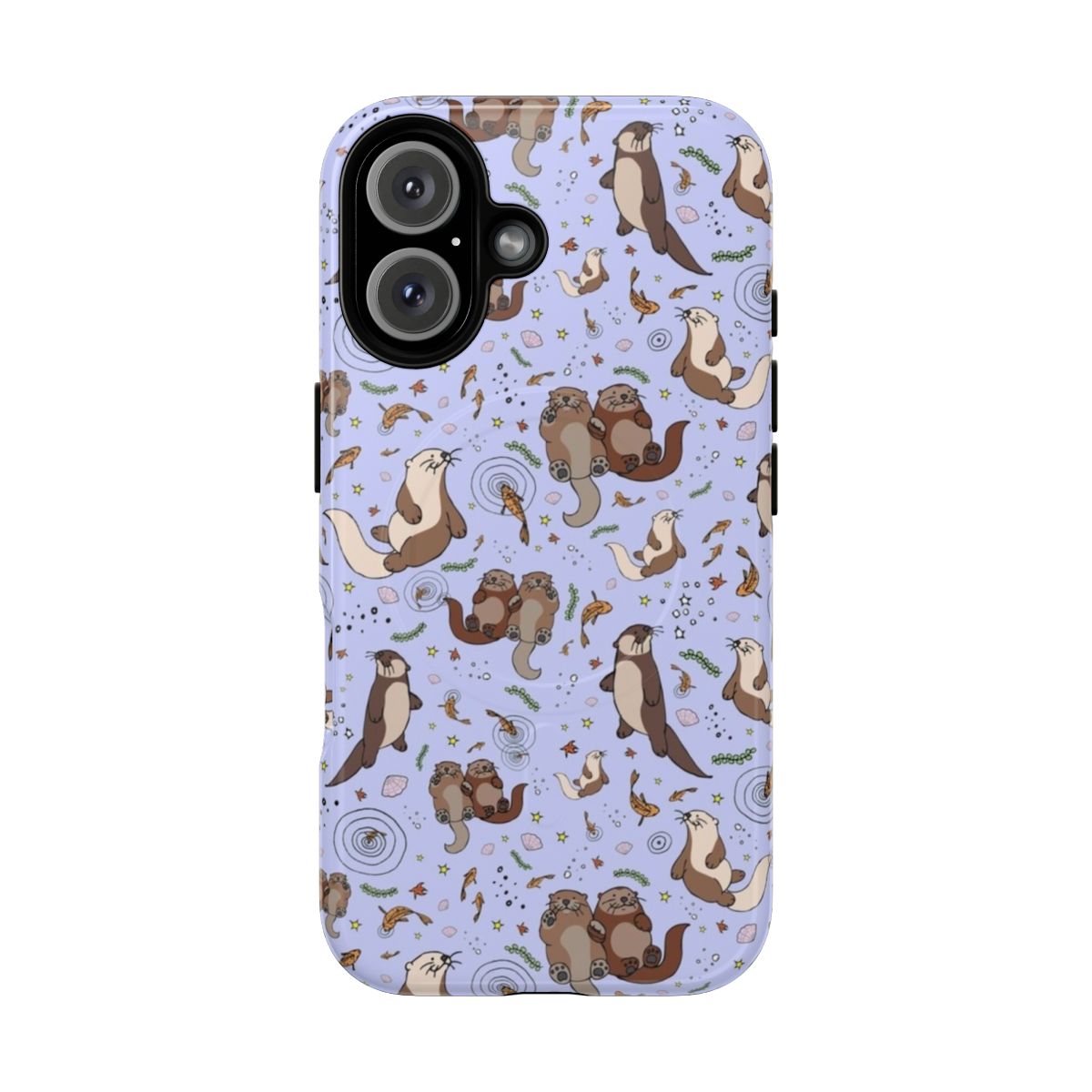 Magnetic tough phone case with purple and white otter design