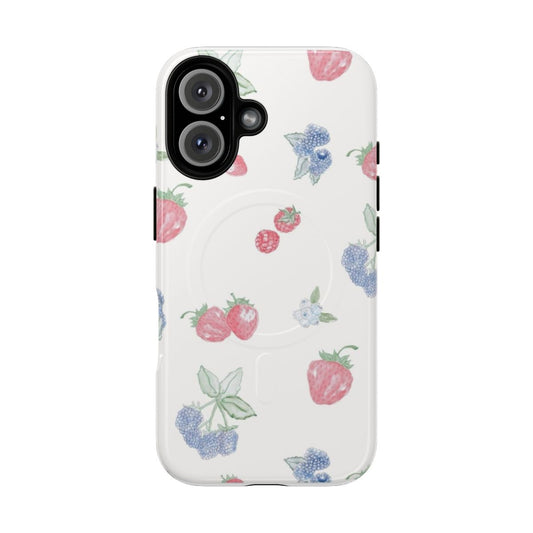 A vibrant berry print phone case with a magnetic, tough design.