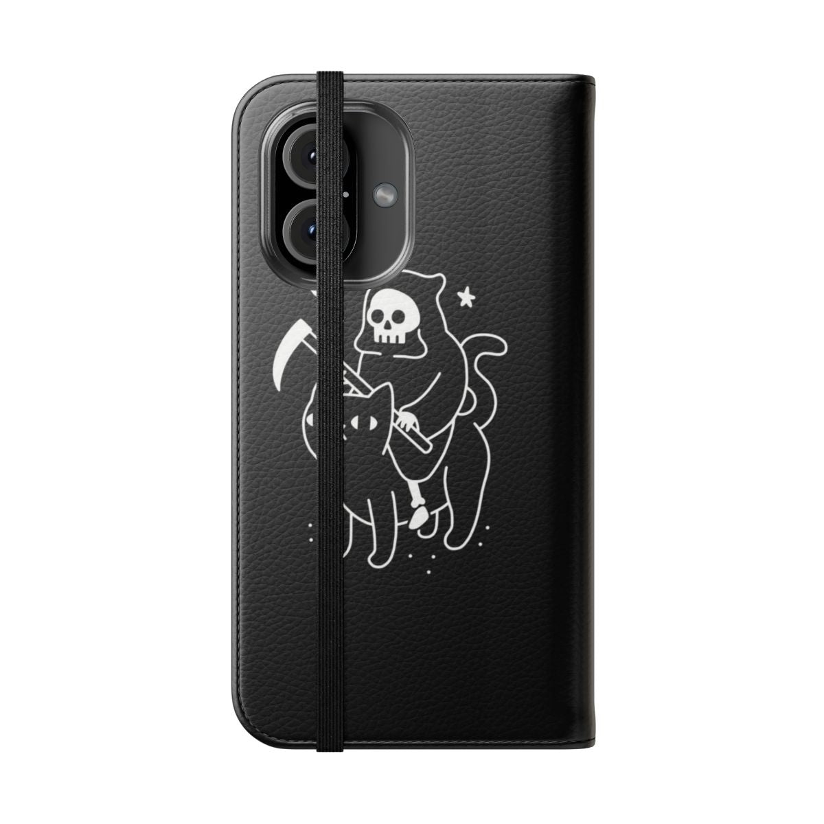 Mysterious black cat phone case with a spooky gothic design - Folded Front